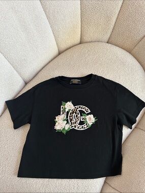 Dolce & Gabbana Black Logo Tee with Floral and Leopard Print